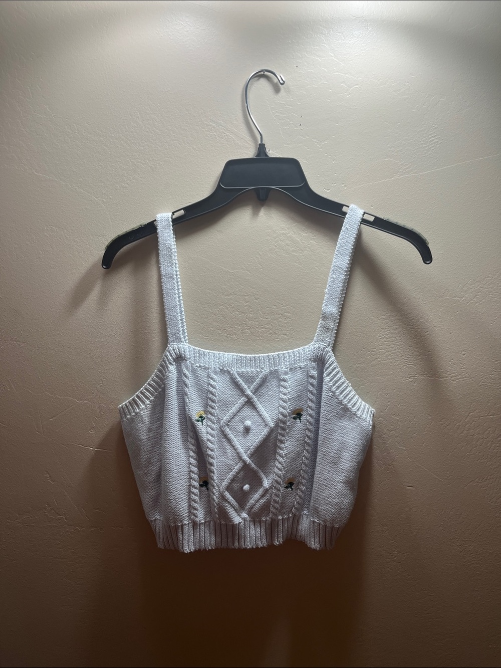 Light Blue Knit Cropped Tank Top with Embroidered Details